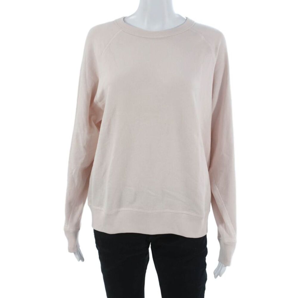 Leallo Women Pullover Cotton Crew Neck Long Sleeve Pink Size M
